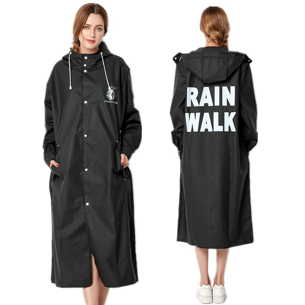 Women'S Fashion Raincoat - ใหม่แฟชั่นผู้ชายขนาดใหญ่และผู้หญิงบางสีดำ Rain Coat Poncho สุภาพสตรีกันน้ำยาวเสื้อกันฝนผู้ใหญ่ Rainwear