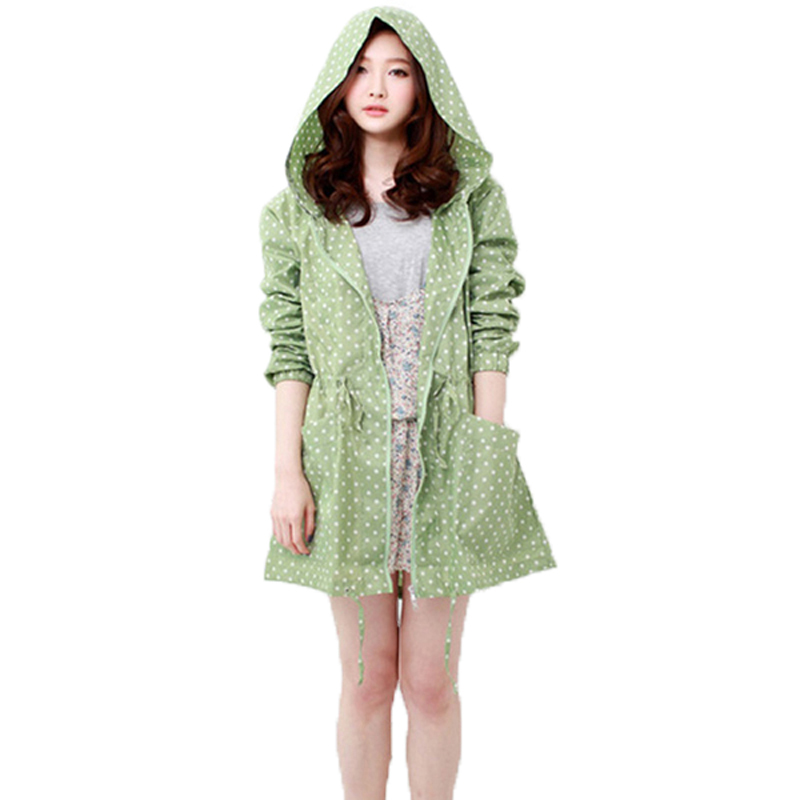 Women'S Fashion Raincoat - แฟชั่น Dot พิมพ์ผู้หญิงเสื้อกันฝน Hood กลางแจ้ง Rainwear