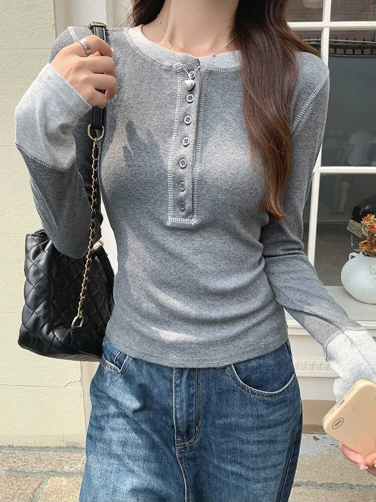 Women Top Fashion - เสื้อยืด Y2K ลายปะติดปะต่อ 2025, เสื้อครุ๊งจ์สีตัดกัน, เสื้อยืดลำลองทรงเข้ารูปสไตล์ฮาราจูกุสำหรับผู้หญิง