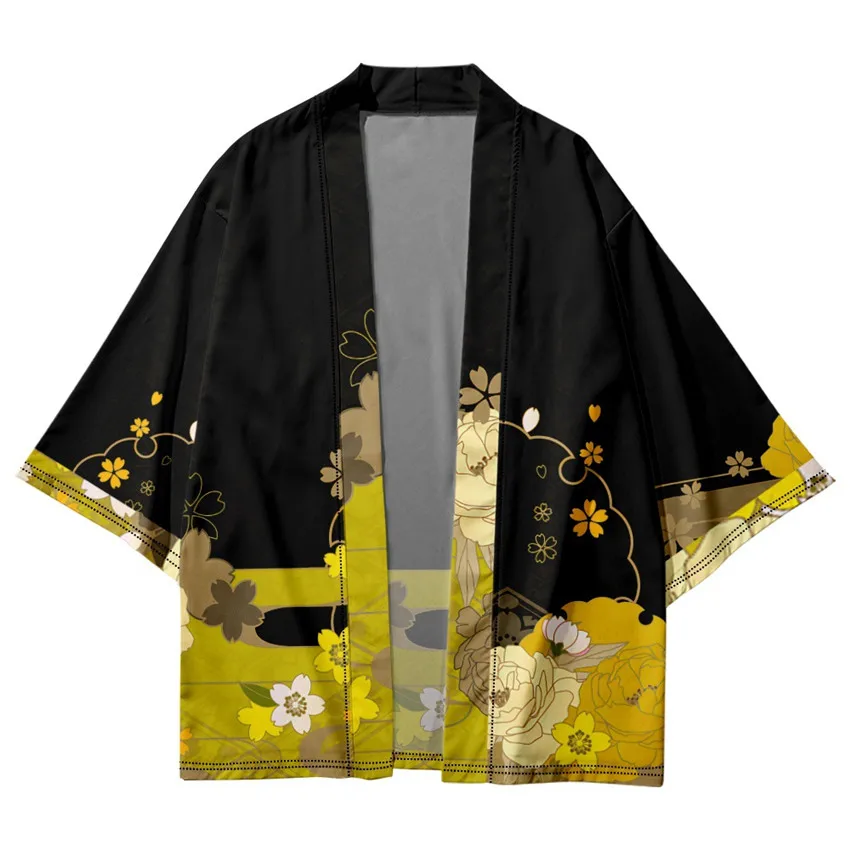 Kimono Cardigan Women - เสื้อคลุมคาร์ดิแกนแบบดั้งเดิมของญี่ปุ่นสำหรับผู้ชายและผู้หญิง ลายดอกไม้สไตล์ฮาราจูกุ ชุดกิโมโนคอสเพลย์สำหรับผู้หญิง ชุดฮารอยูกาตะสำหรับใส่ไปชายหาด