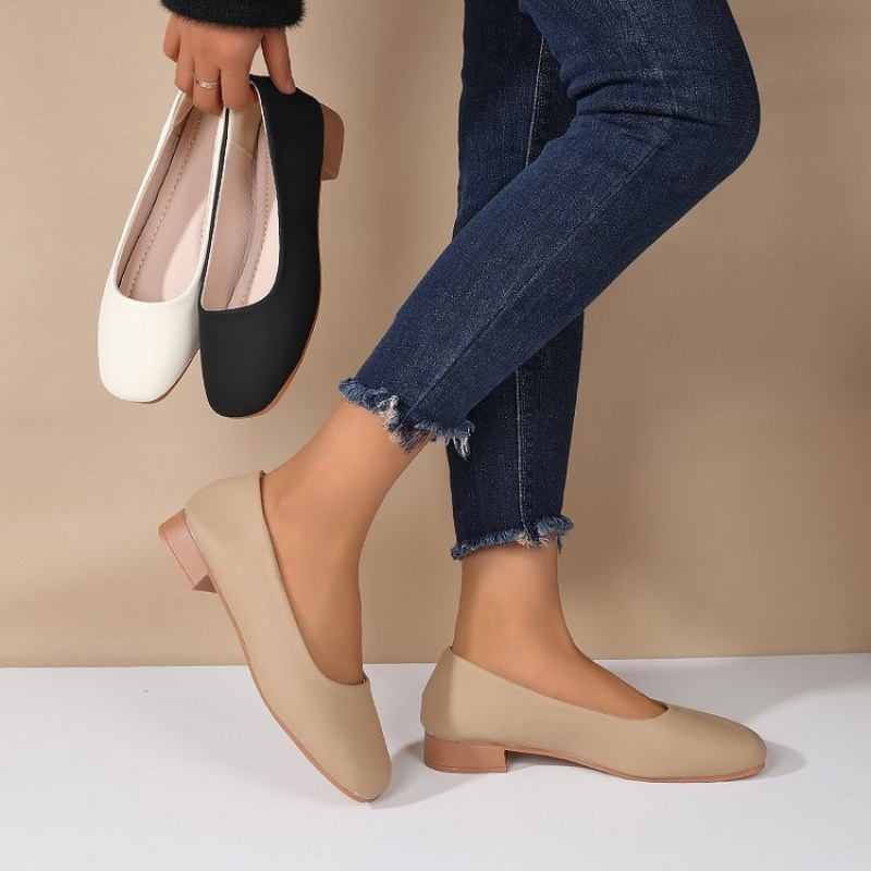 Women Fashion Heels - รองเท้าหนังนิ่มทรงกลมแบบสวม รุ่นสปริง 2026 รองเท้าลำลองสำหรับใส่ทำงาน