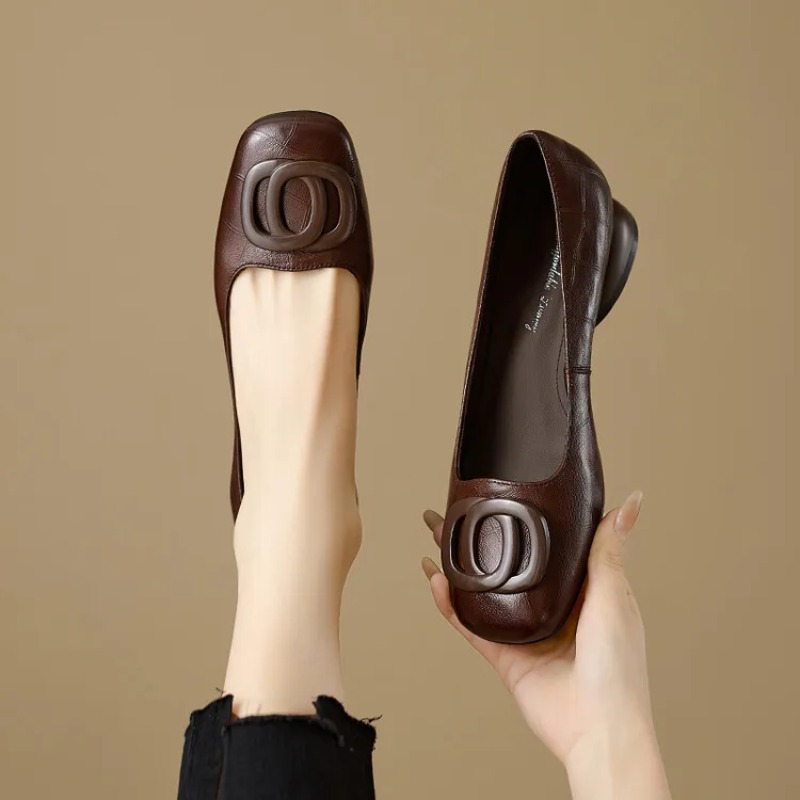 Women'S Fashion Loafers - รองเท้าส้นสูงสไตล์ฝรั่งเศสสำหรับผู้หญิง รองเท้าหนังหัวเหลี่ยม แฟชั่นรองเท้าผู้หญิง