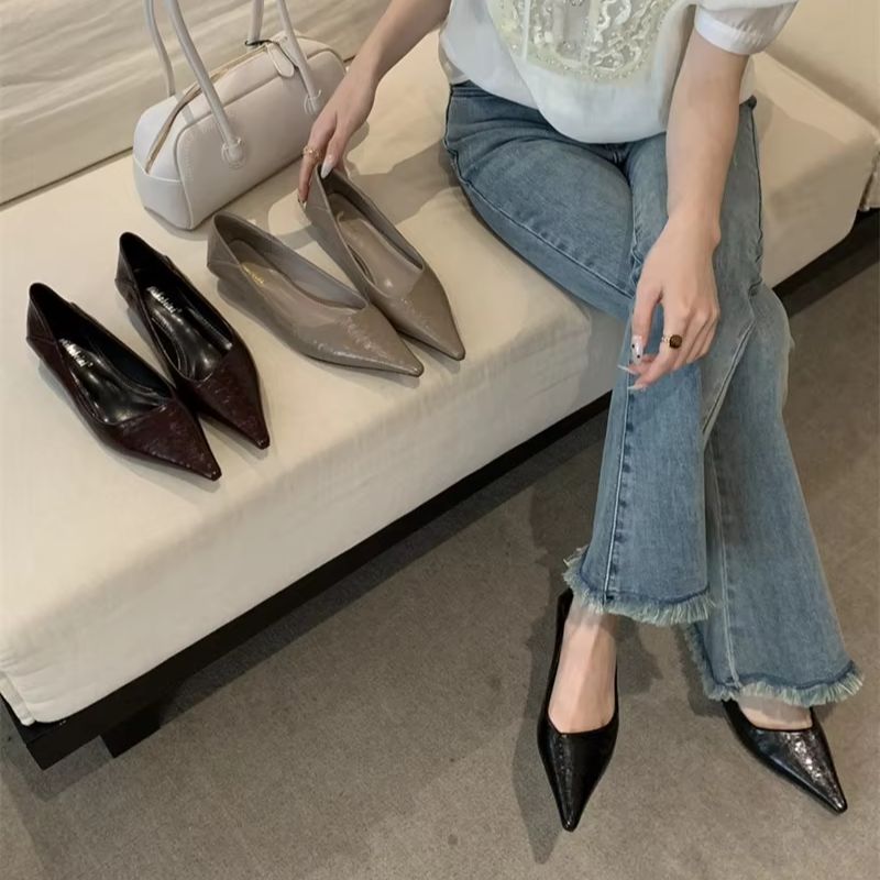 Women Fashion Heels - รองเท้าส้นเตี้ยหัวแหลมสำหรับผู้หญิง แฟชั่นฤดูร้อน รองเท้าลำลองแบบเรียบง่าย รองเท้าทำงานส้นเตี้ย สง่างาม เหมาะสำหรับงานปาร์ตี้