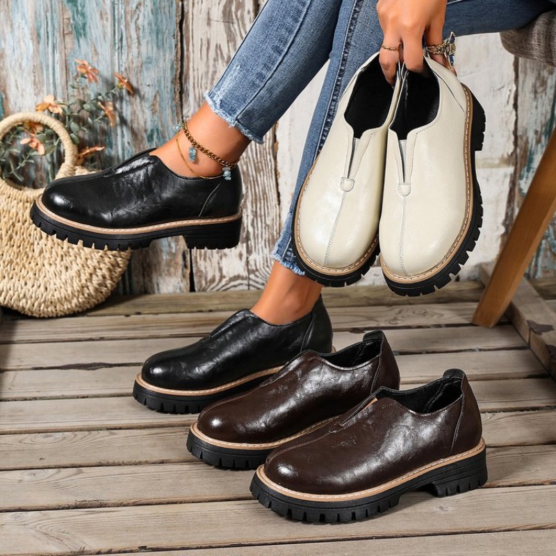 Women'S Fashion Loafers - รองเท้าผู้หญิงสไตล์อังกฤษย้อนยุค ฤดูใบไม้ผลิ ฤดูใบไม้ร่วง ส้นหนา รองเท้าแบบสวมใส่สบาย เดินสบาย
