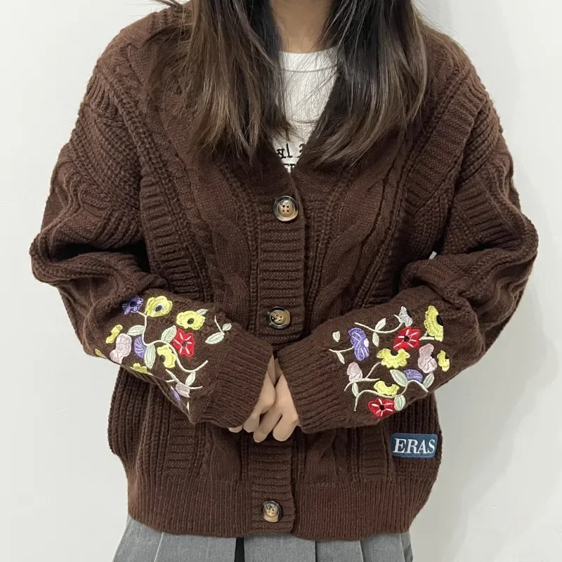 Kimono Cardigan Women - 2025 PlusขนาดErasเสื้อสเวตเตอร์ถักผู้หญิงฤดูใบไม้ร่วงฤดูหนาวดอกไม้ปักถักเสื้อกันหนาวY2kสาวVINTAGEแฟชั่นCardigans Tops