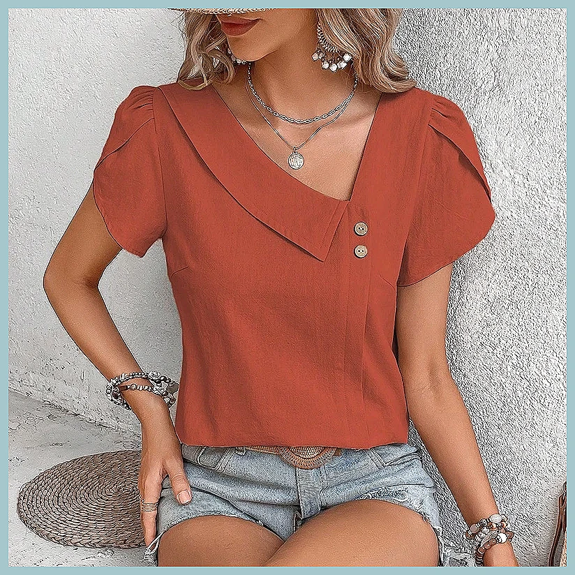 Women Top Fashion - เสื้อเบลาส์สีพื้นสไตล์วินเทจสำหรับผู้หญิง ประจำฤดูร้อนปี 2024 เสื้อทรงเข้ารูปลำลองสวยหรู แฟชั่นเสื้อเชิ้ตสำหรับวัยรุ่น