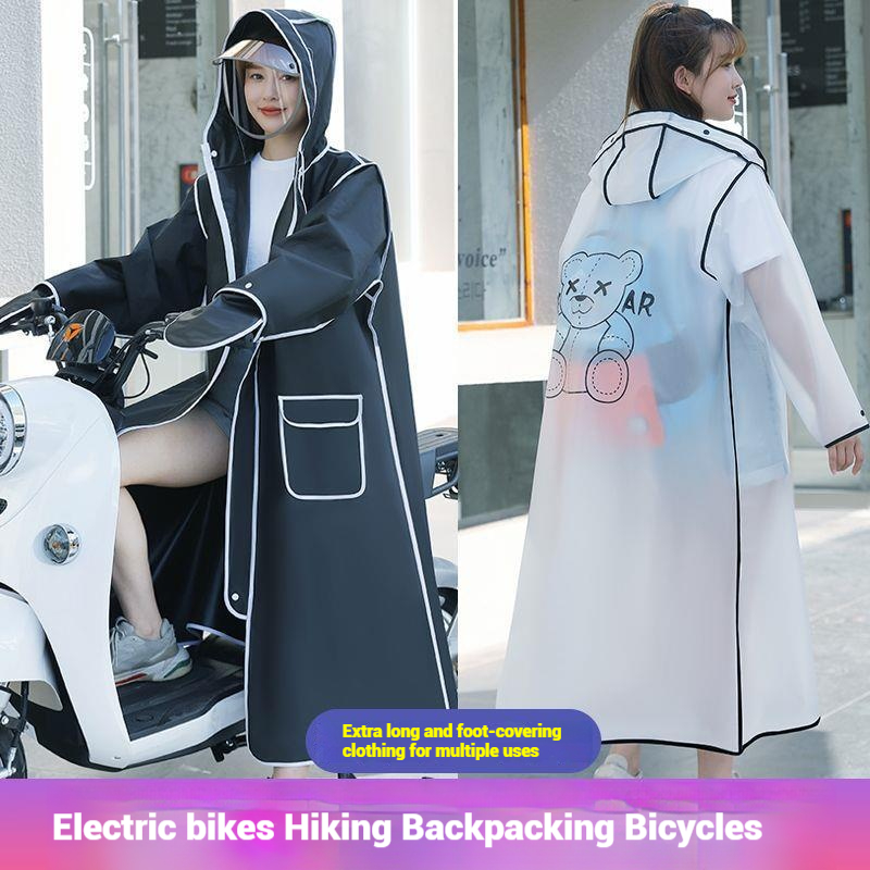 Women'S Fashion Raincoat - สีดําแฟชั่นผู้ใหญ่กันน้ํายาวเสื้อกันฝนผู้หญิงผู้ชาย Rain Coat Hooded สําหรับเดินป่ากลางแจ้งตกปลาปีนเขาหนา