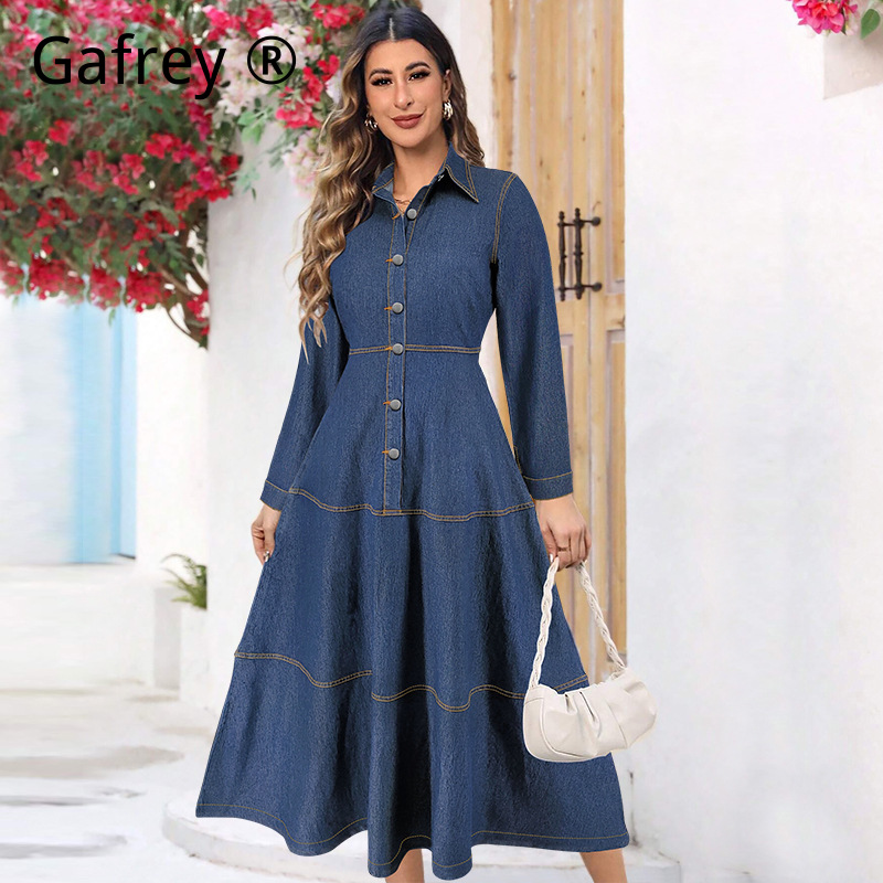 เดรสยีนส์แฟชั่นใหม่ แขนยาว ปกเ - Belted Shirt Dress บทวิจารณ์และราคา