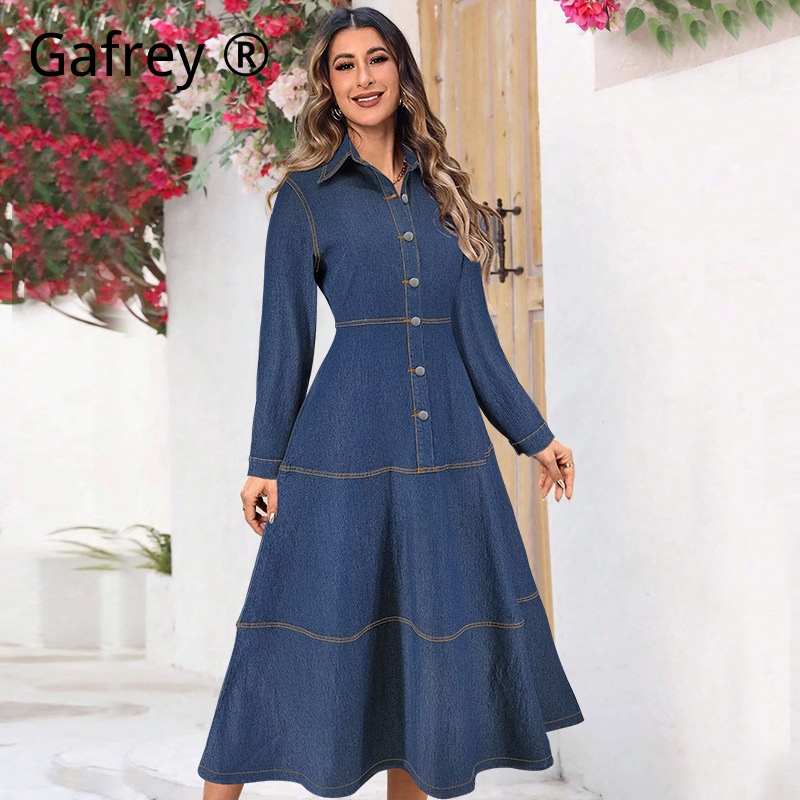 เดรสยีนส์แฟชั่นใหม่ แขนยาว ปกเ - Belted Shirt Dress บทวิจารณ์และราคา