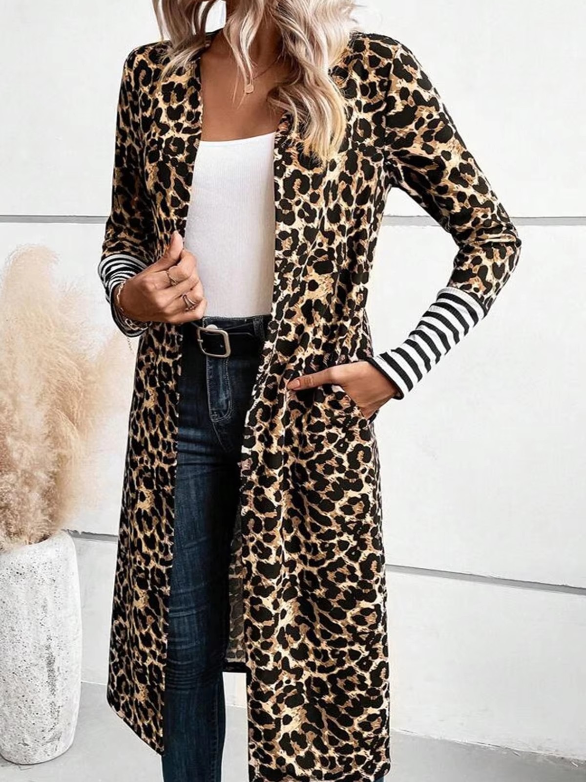 เสื้อคลุมคาร์ดิแกนลายเสือดาวสำ - Kimono Cardigan Women บทวิจารณ์และราคา
