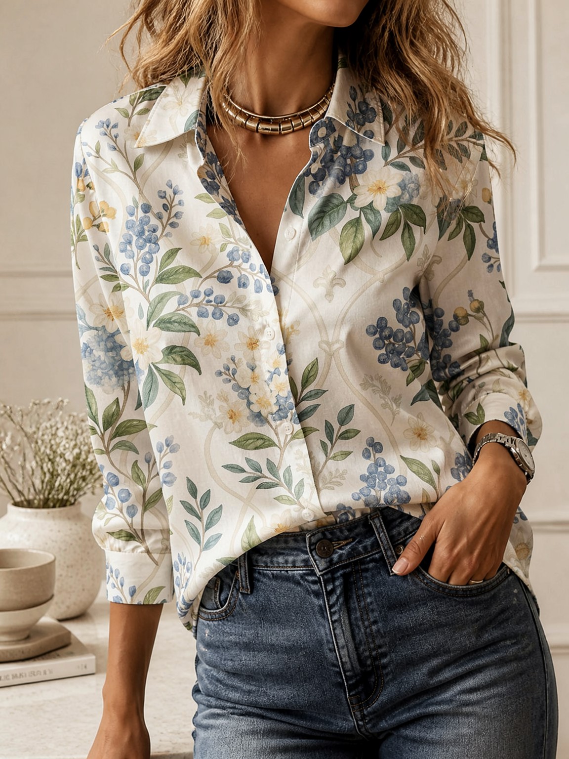 เสื้อเชิ้ตคอปกแบบลำลองสำหรับผู - Women Top Fashion บทวิจารณ์และราคา