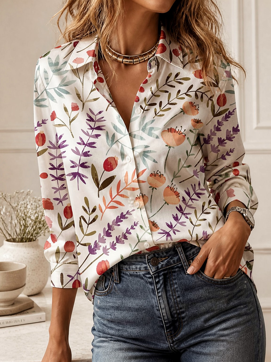 เสื้อเชิ้ตคอปกแบบลำลองสำหรับผู - Women Top Fashion บทวิจารณ์และราคา