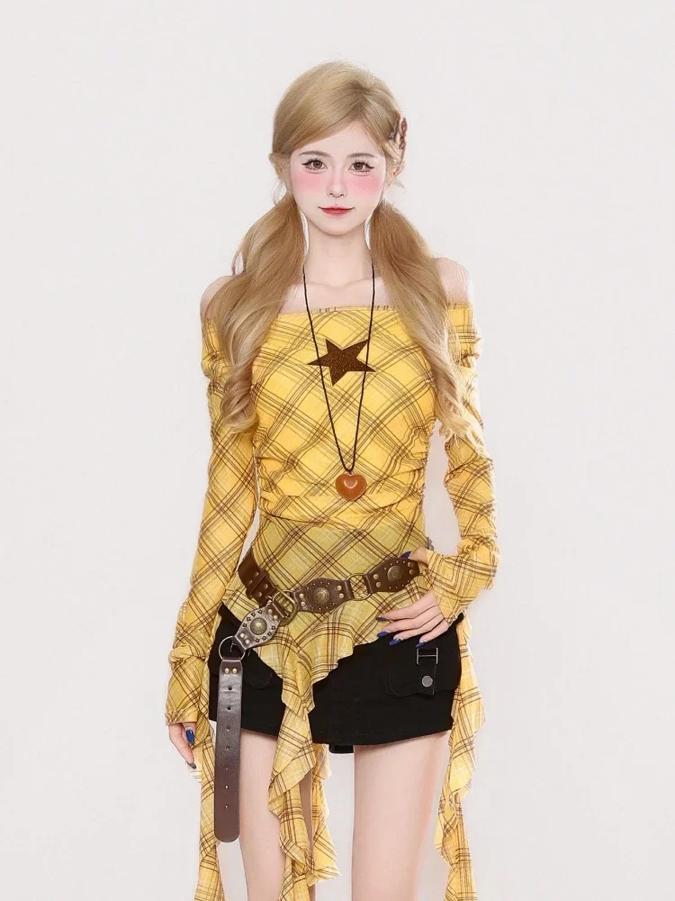เสื้อยืดวินเทจลายสก๊อต Y2K สำห - Women Top Fashion บทวิจารณ์และราคา