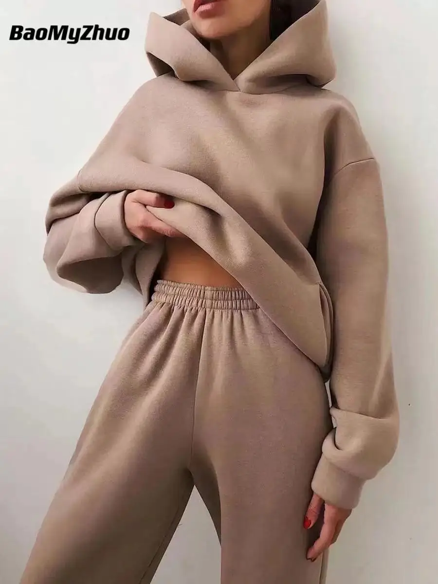 ฤดูหนาว 2 ชิ้นชุดชุดสตรีขนาดให - Hoodie Women Oversized บทวิจารณ์และราคา