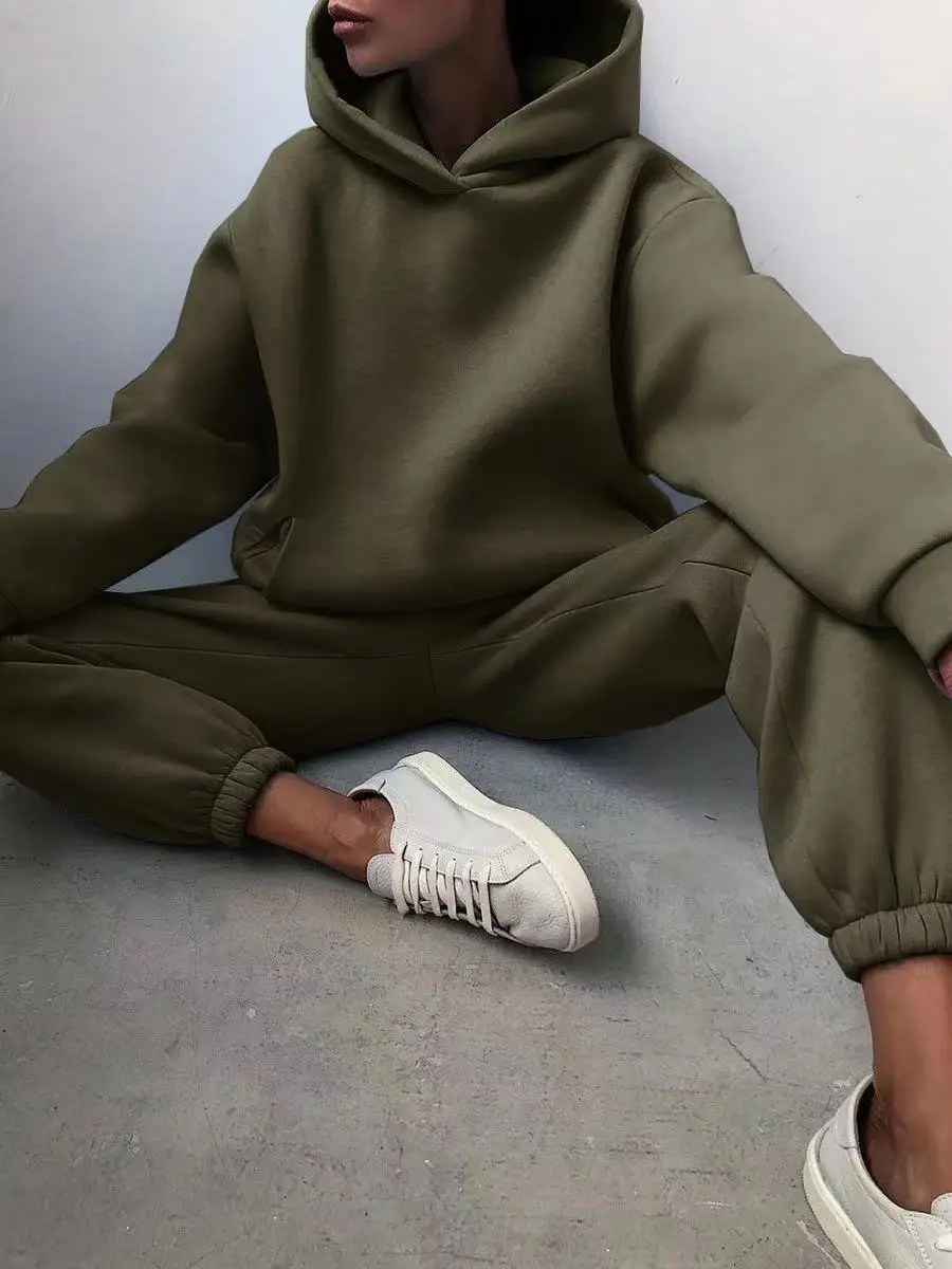 ฤดูหนาว 2 ชิ้นชุดชุดสตรีขนาดให - Hoodie Women Oversized บทวิจารณ์และราคา