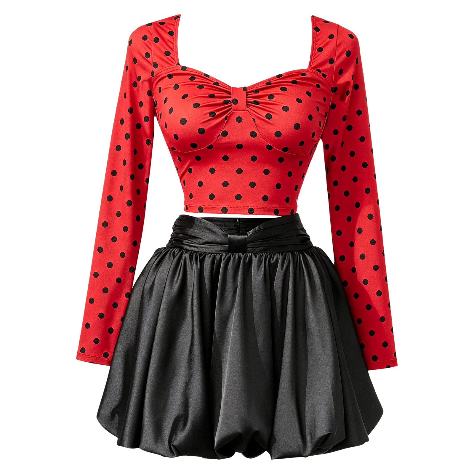 เสื้อครอปแขนยาวลายจุดสำหรับผู้ - Women Top Fashion บทวิจารณ์และราคา