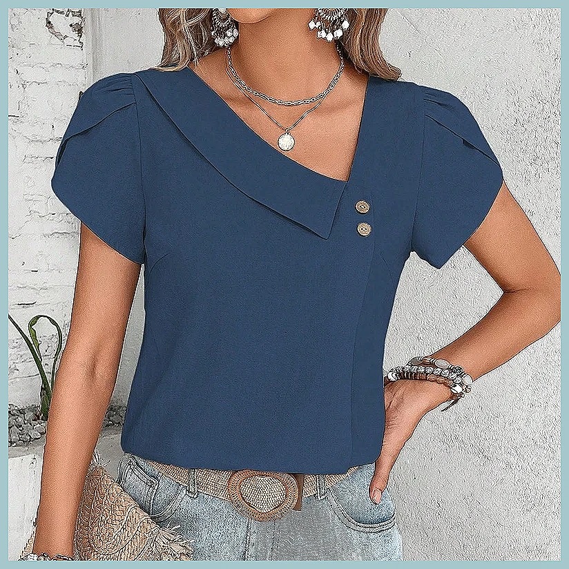 เสื้อเบลาส์สีพื้นสไตล์วินเทจสำ - Women Top Fashion บทวิจารณ์และราคา